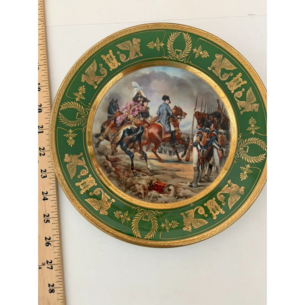Napoleonic era commemorative porcelai plate with green and gold border